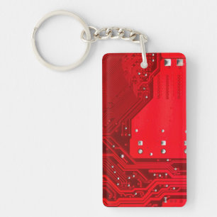 red electronic circuit motherboard pattern texture keychain