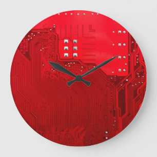 red electronic circuit motherboard pattern texture large clock