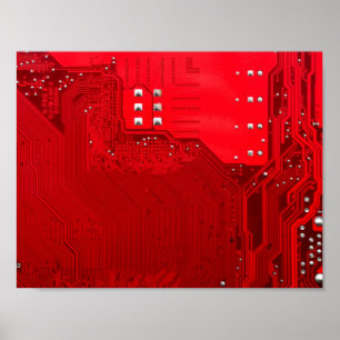 red electronic circuit motherboard pattern texture poster