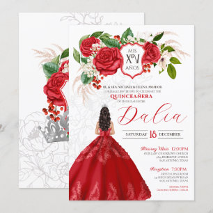 Red Elegance Bold Roses Crest Formal Quinceañera Invitation