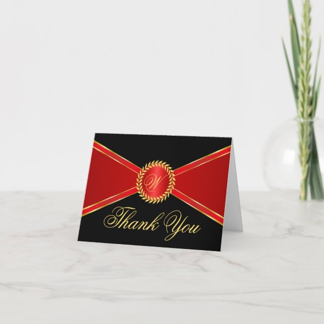 Red Elegance Monogram Thank You (Front)