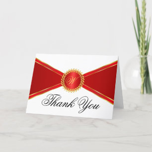 Red Elegance Monogram Thank You Card