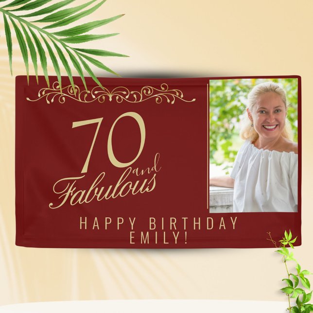 Red Elegant 70 and Fabulous Birthday Photo Banner (Creator Uploaded)
