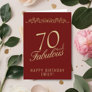 Red Elegant 70 and Fabulous Ornament 70th Birthday Card