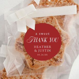 Red Elegant A Sweet Thank You Wedding Favor Classic Round Sticker