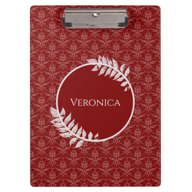 Red Elegant Damask Clipboard (Front)
