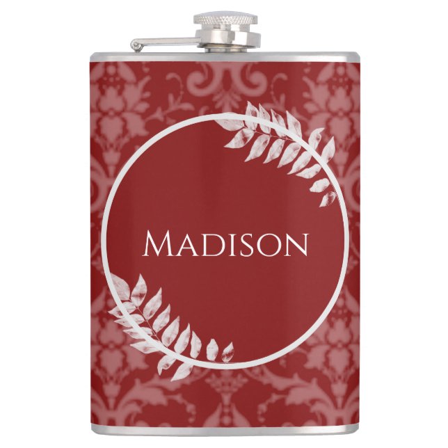 Red Elegant Damask Flask (Front)