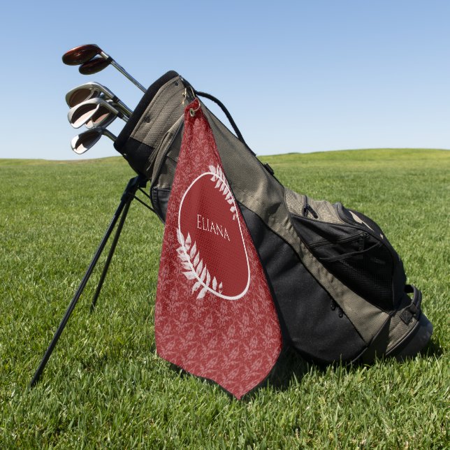 Red Elegant Damask Golf Towel (Green)