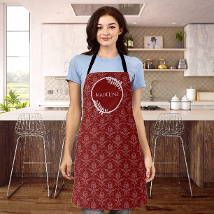 Red Elegant Damask Personalized Apron