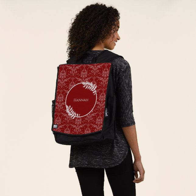 Red Elegant Damask Personalized Backpack (Worn)