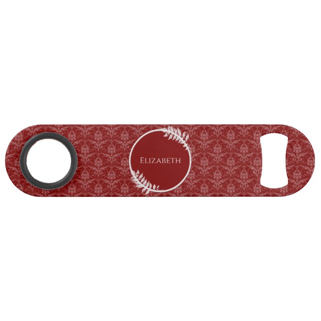 Red Elegant Damask Personalized Bar Key (Front (Horizontal))
