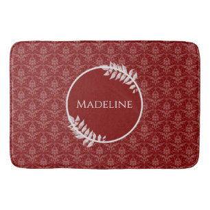 Red Elegant Damask Personalized Bath Mat