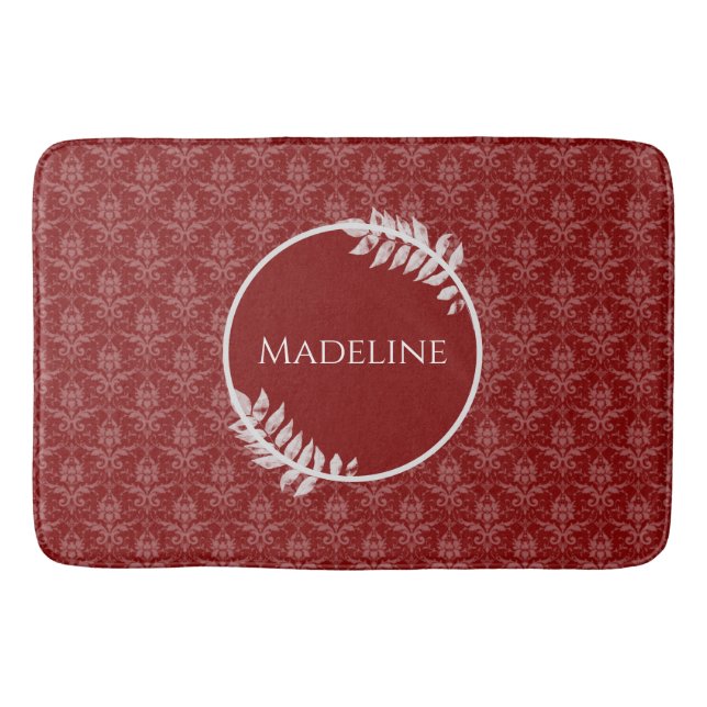 Red Elegant Damask Personalized Bath Mat (Front)