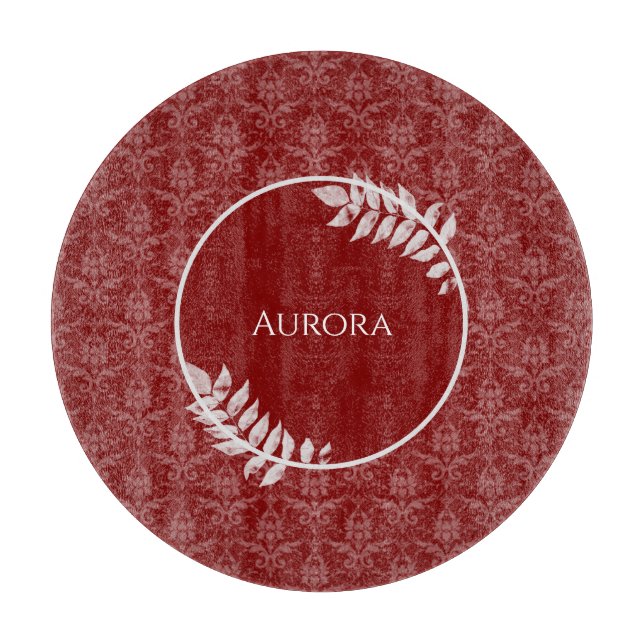 Red Elegant Damask Personalized Cutting Board (Front)