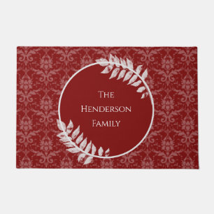 Red Elegant Damask Personalized Doormat
