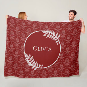 Red Elegant Damask Personalized Fleece Blanket