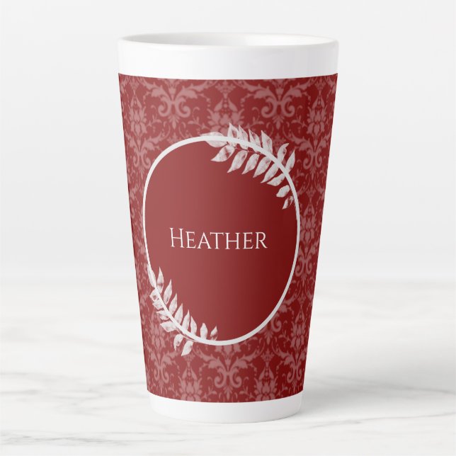 Red Elegant Damask Personalized Latte Mug (Front)