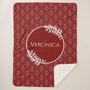 Red Elegant Damask Personalized Sherpa Blanket