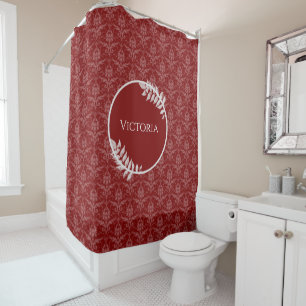 Red Elegant Damask Personalized Shower Curtain