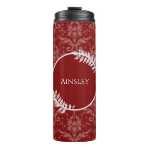 Red Elegant Damask Personalized Thermal Tumbler