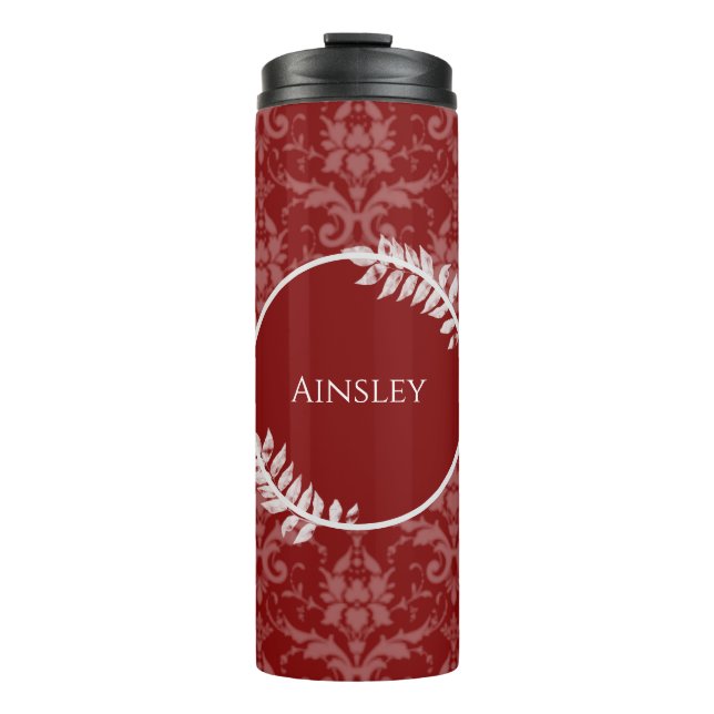 Red Elegant Damask Personalized Thermal Tumbler (Front)