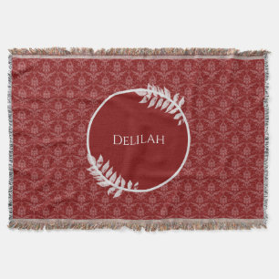 Red Elegant Damask Personalized Throw Blanket