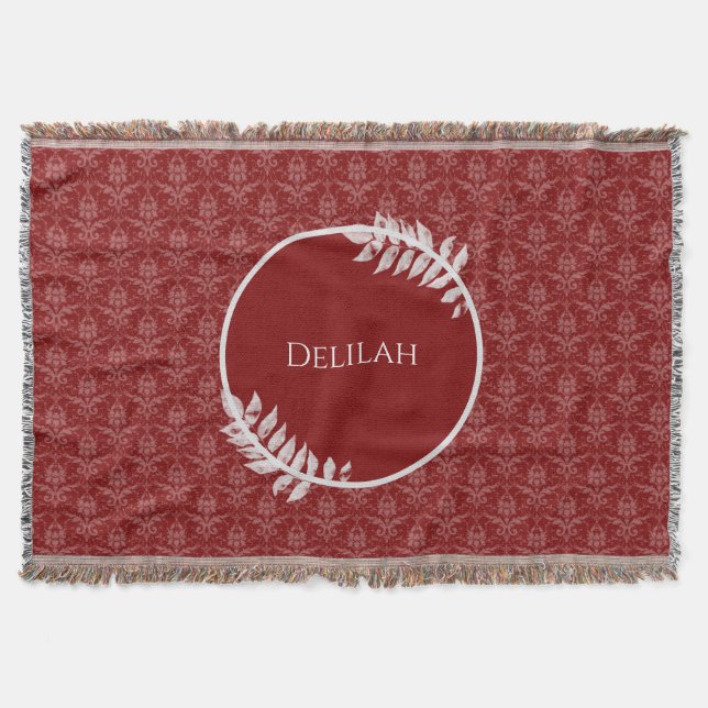 Red Elegant Damask Personalized Throw Blanket (Front)