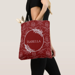 Red Elegant Damask Personalized Tote Bag