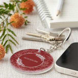 Red Elegant Damask Porte - clé personnalisé