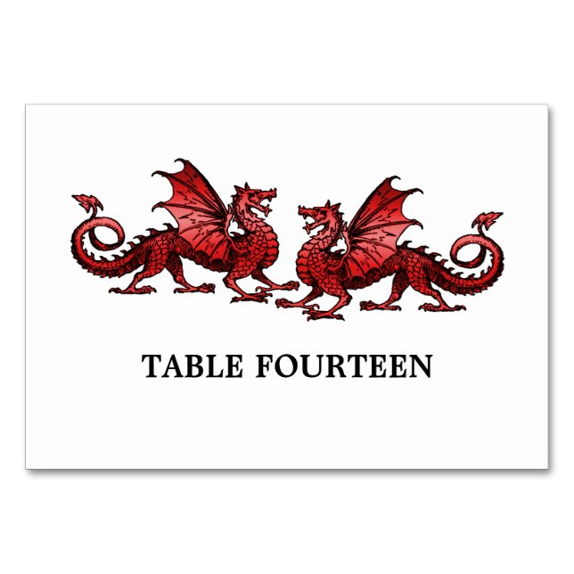 Red Elegant Dragons Table Card (Front)