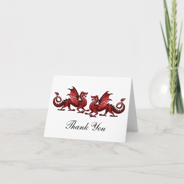 Red Elegant Dragons Thank You Card (Front)