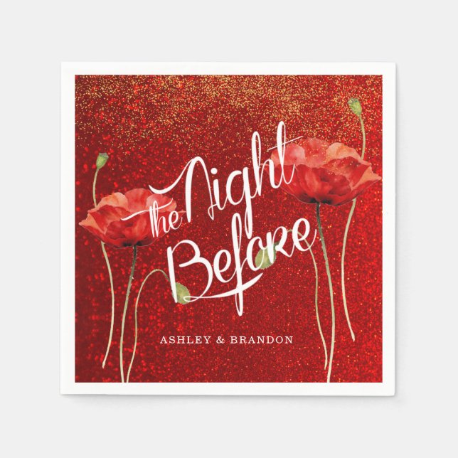 Red Elegant Glitter The Night Before Napkins (Front)