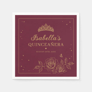 Red Elegant Gold Floral Quinceañera Napkin