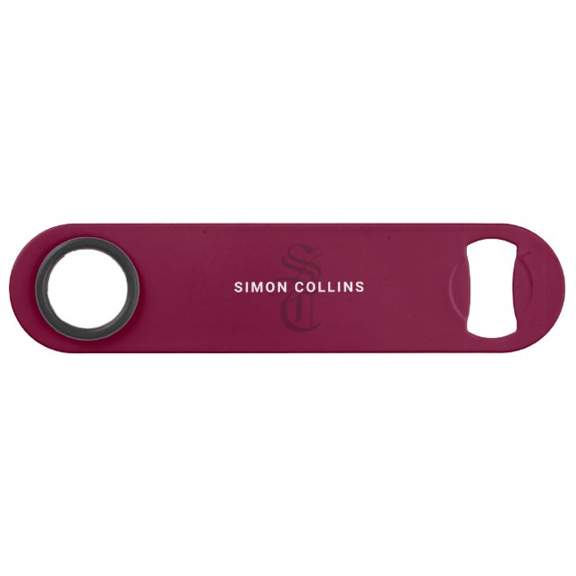 Red Elegant Gothic Monogram Name Medieval Typo Bar Key (Front (Horizontal))