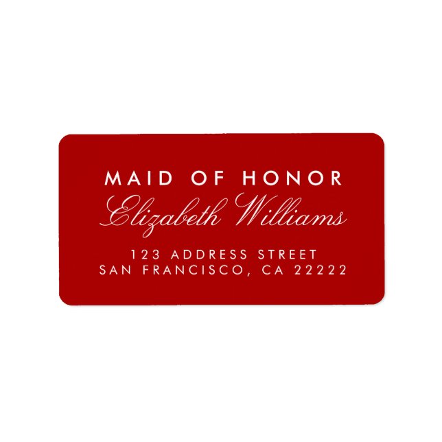 Red Elegant Maid of Honour Return Address Labels (Front)