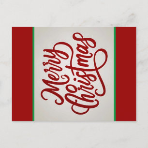 Red elegant Merry Christmas calligraphy minimalist Postcard