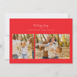 red elegant minimalist 3 photo collage happy holiday card