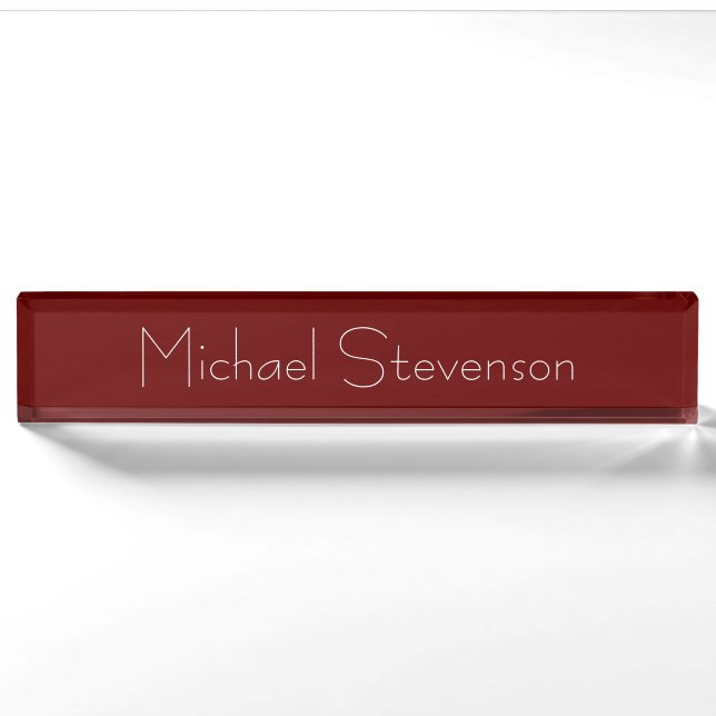 Red Elegant Modern Business Desk Nameplate (Front)