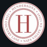 Red Elegant Monogram Return Address Classic Round Sticker<br><div class="desc">Elegant Monogram Red Round Return Address Sticker.</div>