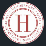 Red Elegant Monogram Return Address Classic Round Sticker<br><div class="desc">Elegant Monogram Red Round Return Address Sticker.</div>