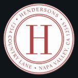 Red Elegant Monogram Return Address Classic Round Sticker<br><div class="desc">Elegant Monogram Red Round Return Address Sticker.</div>