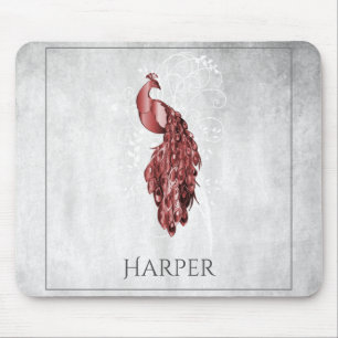 Red Elegant Peacock Personalized Mouse Pad
