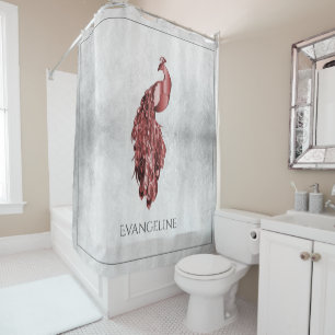 Red Elegant Peacock Shower Curtain