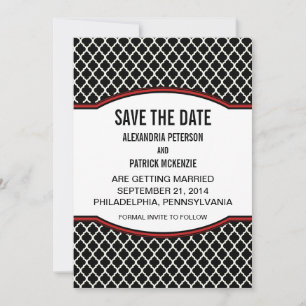Red Elegant Quatrefoil Save the Date Invite