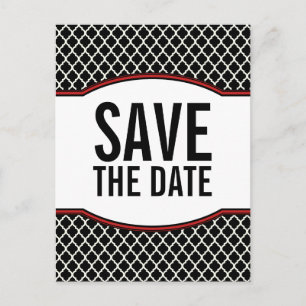 Red Elegant Quatrefoil Save the Date Postcard