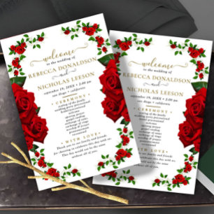Red Elegant Rose Wedding Programme
