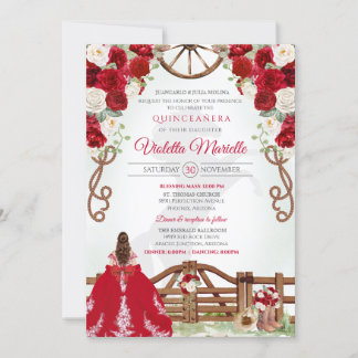 Red Elegant Rustic Western Charro Quinceanera V4 Invitation