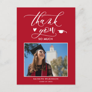 Red Elegant Script Chic Photo Graduation Thank You Postcard