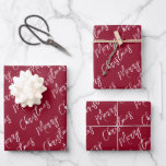Red Elegant Script Merry Christmas Wrapping Paper Sheet<br><div class="desc">Elegant red Christmas wrapping paper sheets with a holiday greeting in a modern script font.</div>