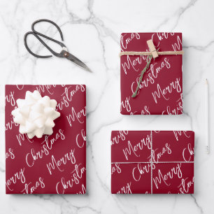 Red Elegant Script Merry Christmas Wrapping Paper Sheet